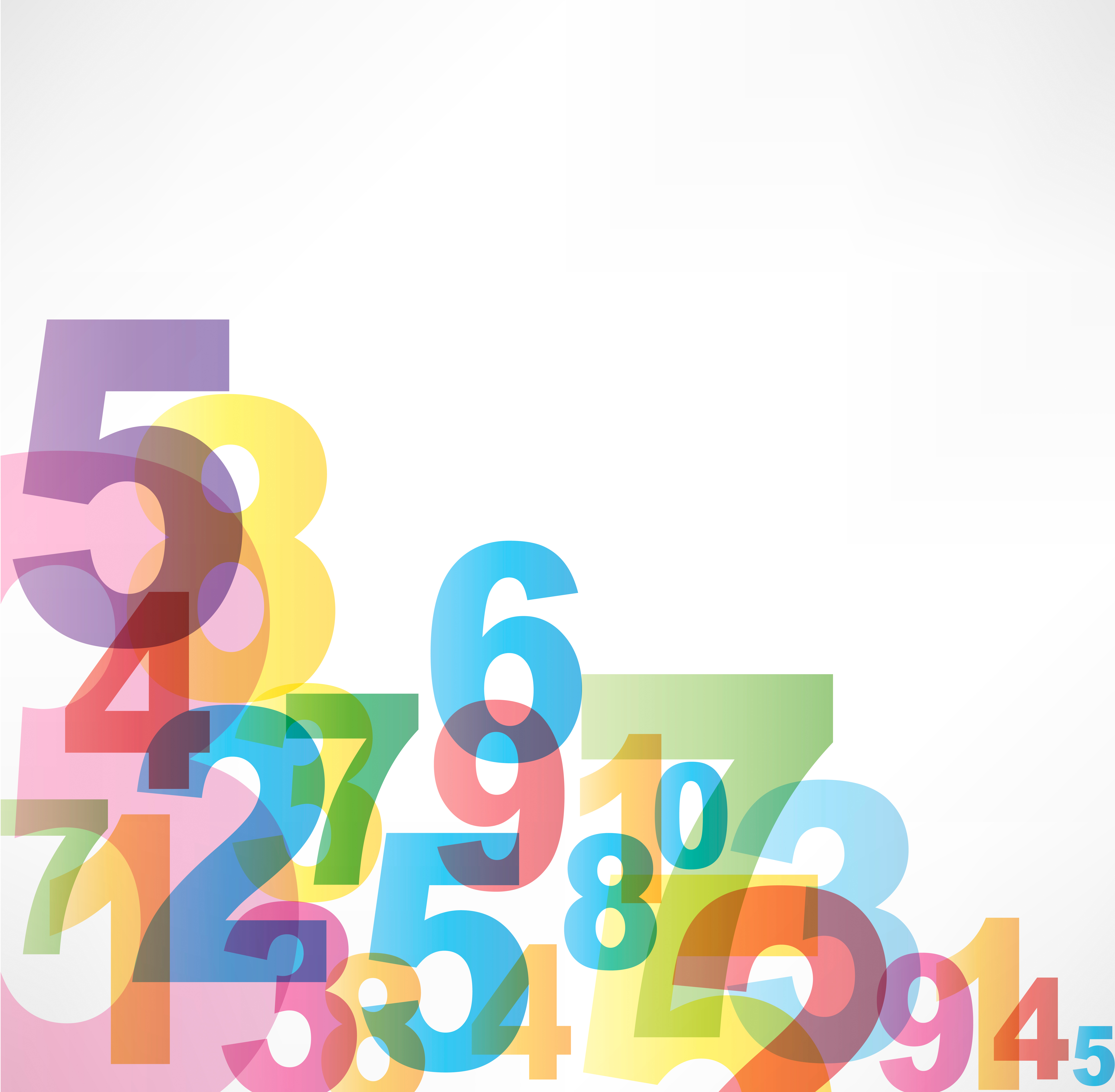 numbers in different sizes, shapes, colors