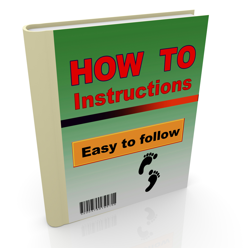 Green book with orange title "How To Instructions: Easy to follow" with two footprints