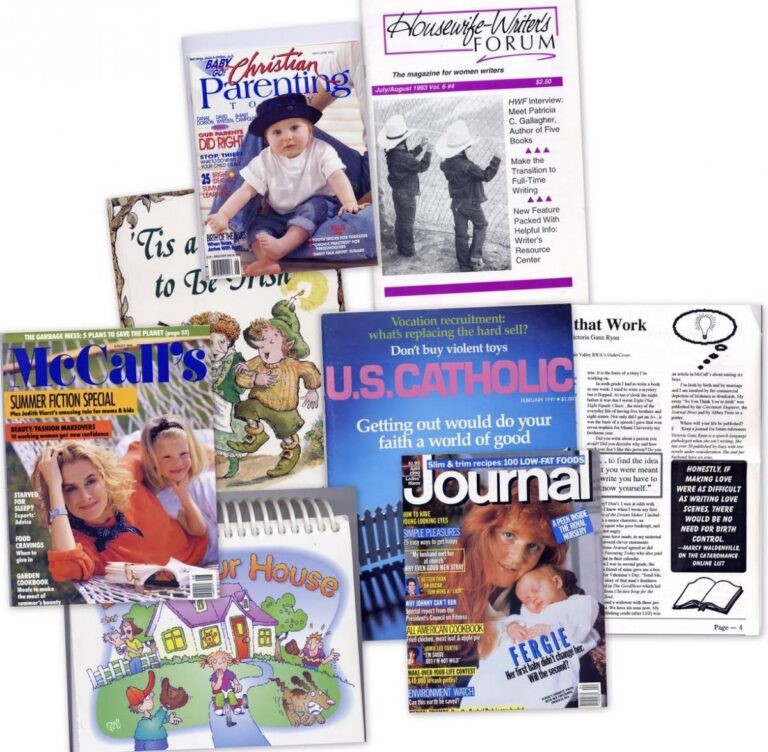 Covers of McCall's, Ladies Home Journal, Christian Parenting Today, and some national newsletters